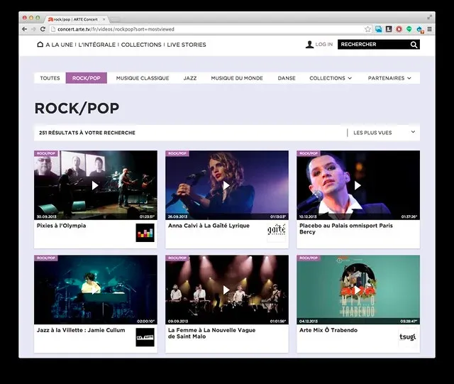 Video collection featuring a large selection of music and culture.